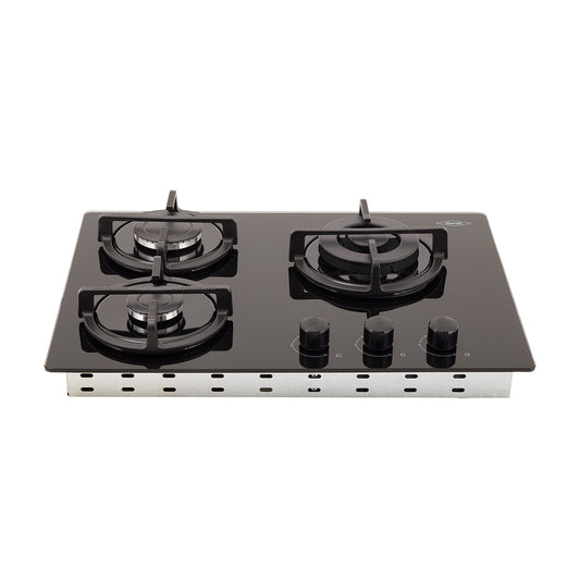 Estufa de Empotrar Cristal Haceb con fogón triple corona color negro de 3 puestos - 60x43 cm a Gas Natural Negra - CUB TO NEGRO 3C 60-43 CRISTAL HF 3Q GN - Logística Haceb