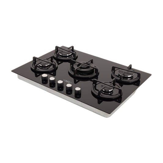 Estufa de Empotrar Cristal Haceb de 5 puestos con fogón triple corona color negro de 76cm a Gas Natural Negro - CUB TO NEGRO 76 CRISTAL HF 3C GN - Logística Haceb