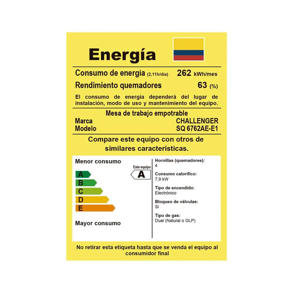 Cubierta Challenger Empotrar 60 Cm Vidrio Negro SQ-6762-EI