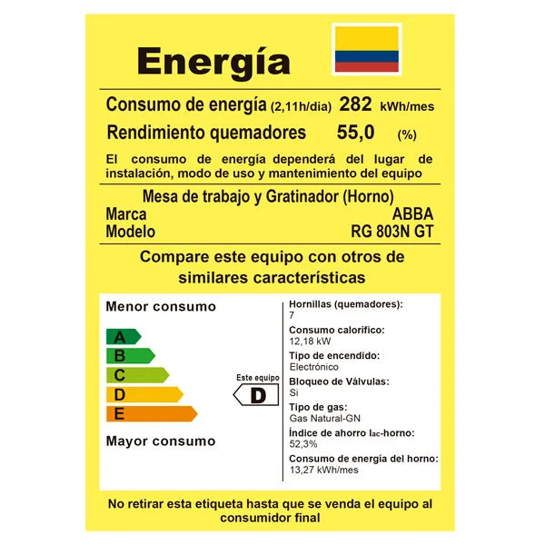 Estufa Abba 6Pts Con Horno a Gas RG803-3-EN-VIDRIO