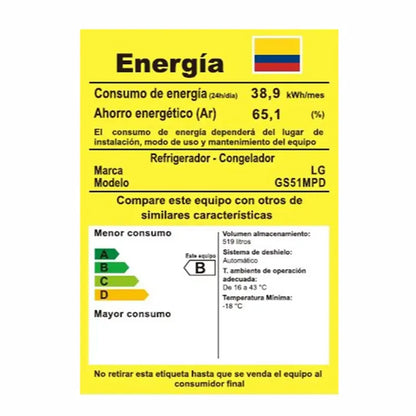 NEVECON LG 519 LTS NEGRO SIDE BY SIDE INVERTER  GS51MPD.AHBCCLM