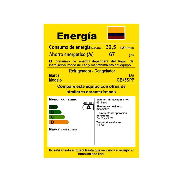 NEVERA LG 461LTS INVERTER  GB45SPP.APZCCLM