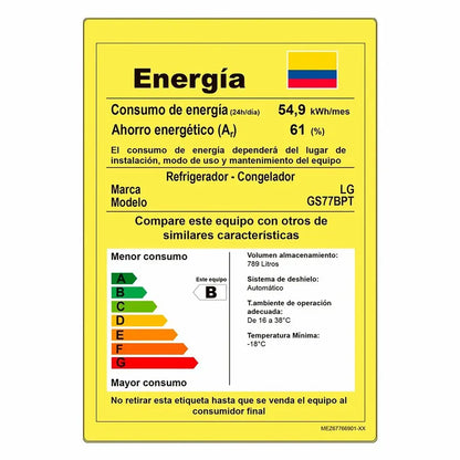 NEVECON LG 789 LTS INVERTER TIPO SIDE BY SIDE GS77BPT.AMCCCLM