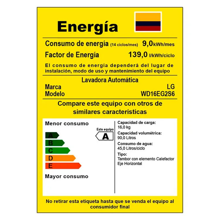 LAVADORA-SECADORA LG 16KG LAVADO 8KG SECADO SILVER WD16EG2S6.AESECOL