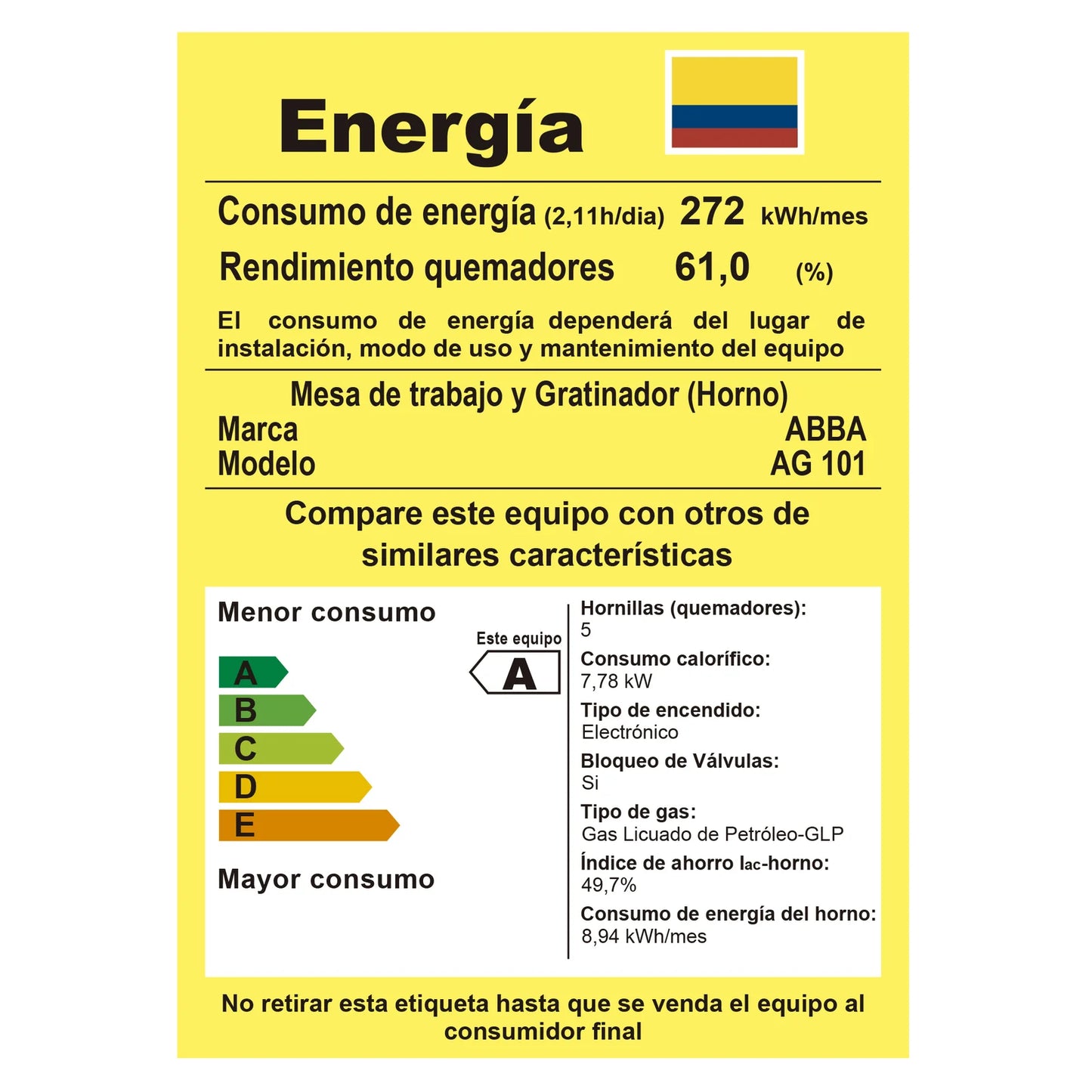 ESTUFA ABBA 4PTS MESA FRENTE VIDRIO REFLECTIVO AG101-5 GAS NATURAL