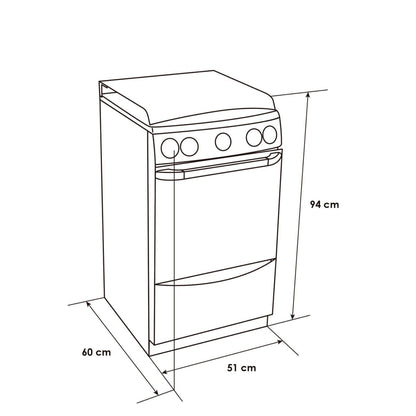 ESTUFA ABBA 4PTS CON HORNO NEGRA AT101-6-N GAS NATURAL