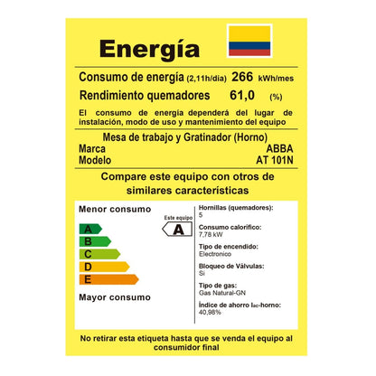 ESTUFA ABBA 4PTS CON HORNO NEGRA AT101-6-N GAS NATURAL