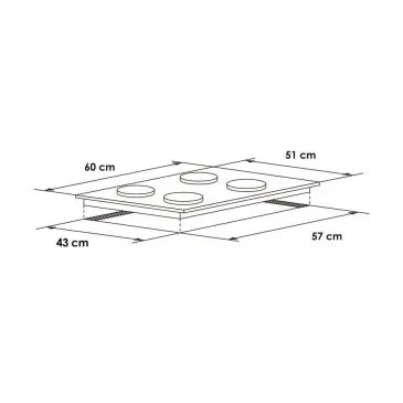 CUBIERTA ABBA 60CMS EMPOTRAR 4 PTOS GAS NATURAL VIDRIO CG-401-V5D-N