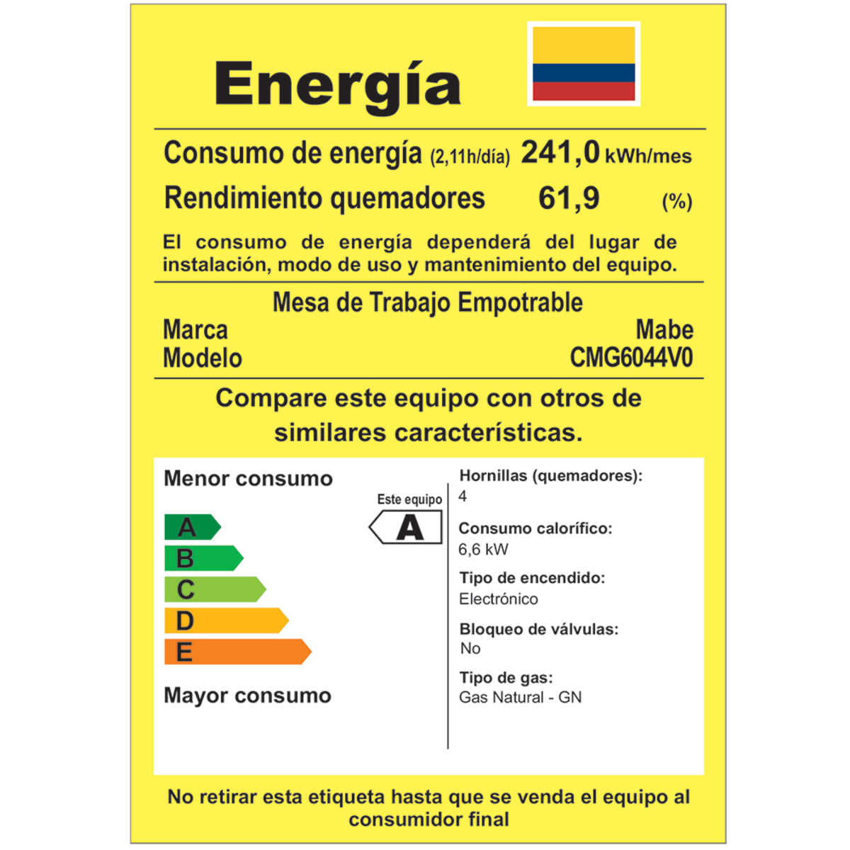 CUBIERTA MABE DE EMPOTRAR NEGRA GAS N CMG6044V0