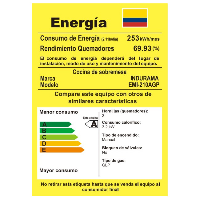 Estufa Indurama Mesa 2 Ptos Azul a Gas propano - EMI-210AGP