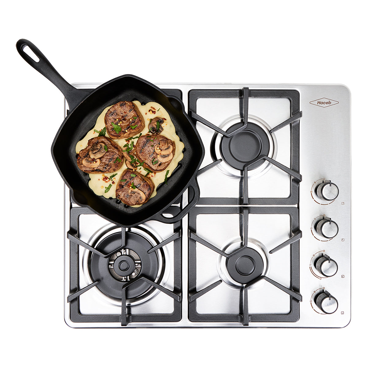 Estufa de Empotrar TA Haceb de 4 puestos en Hierro Fundido Dual de 60X51 cm a Gas Natural Inox- CUB TA 60-51 INOX HF DUAL GN