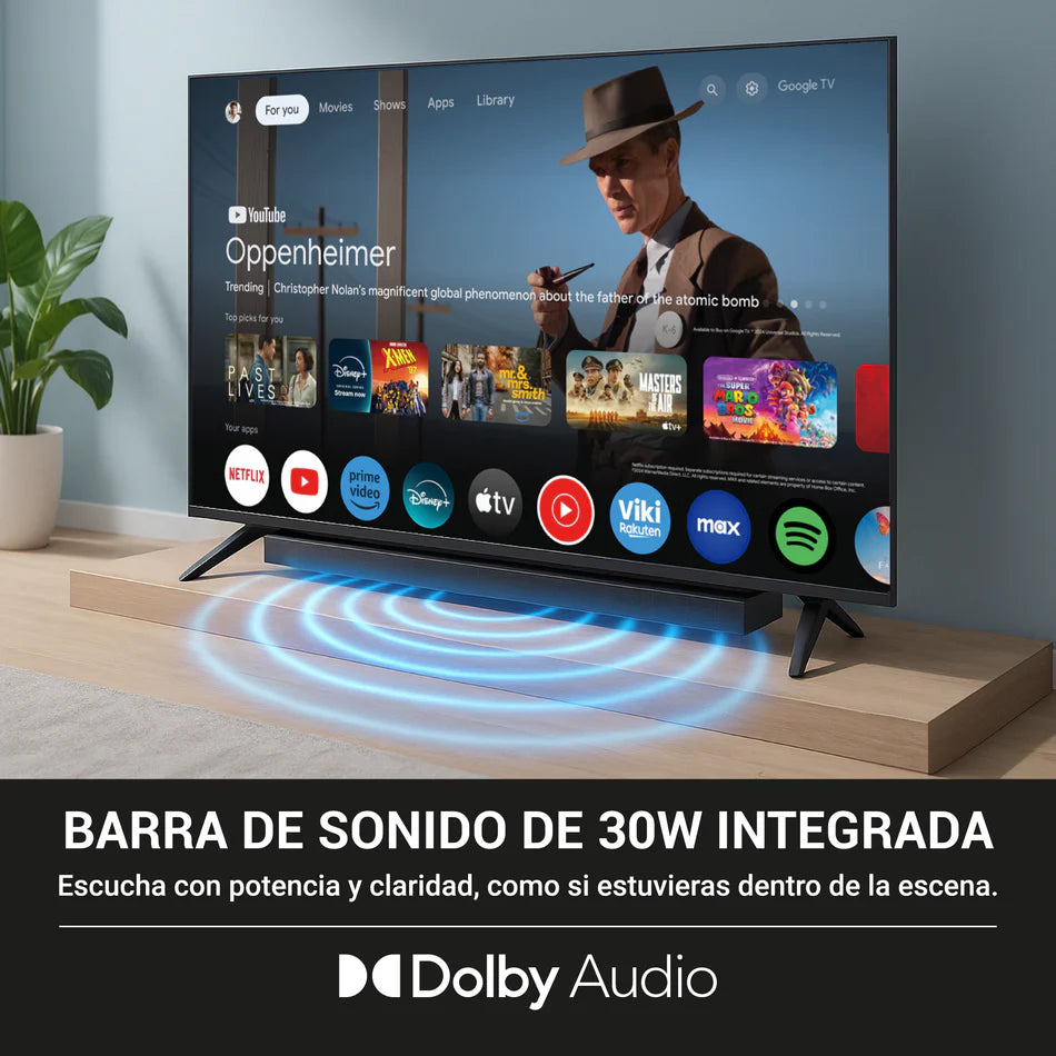 Televisor Hyundai 65" Smart Google TV QLED Barra de Sonido - HYLED6517SQG