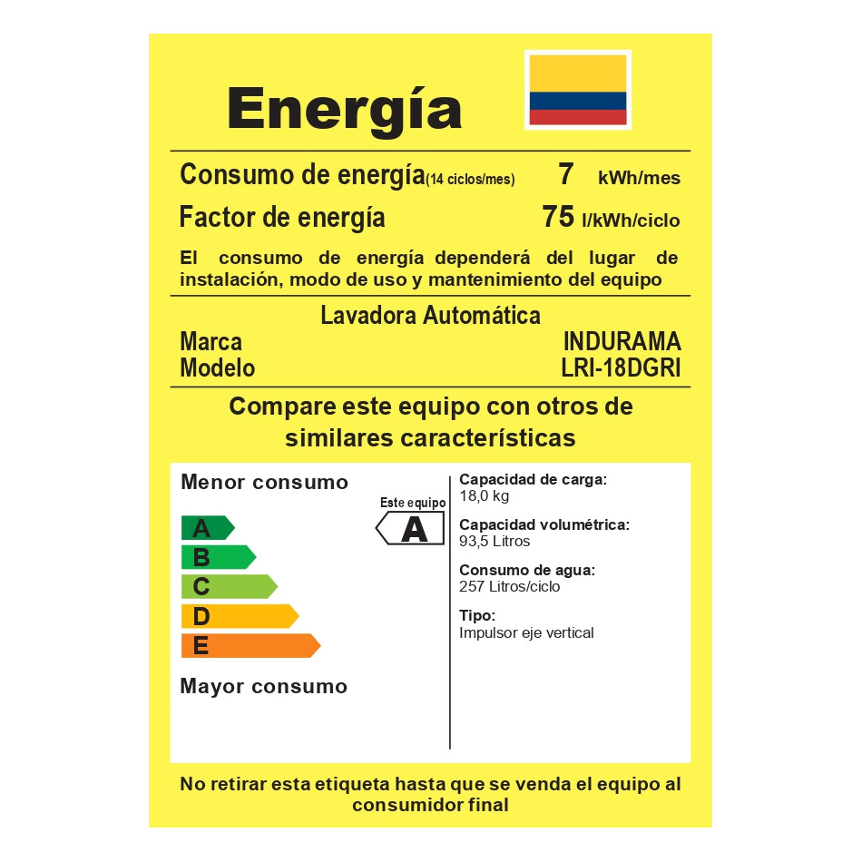 Lavadora Automática Indurama 18 kg LRI-18DGRI