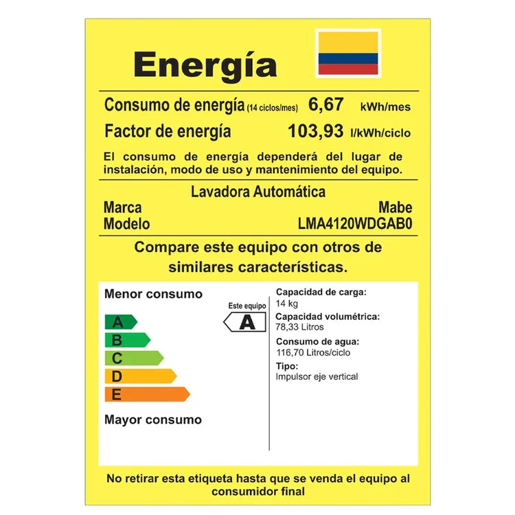 LAVADORA MABE 14KG AUTOMATICA PROPELA LMA4120WDGABO