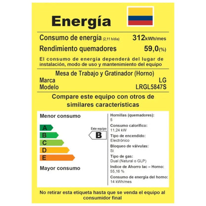 ESTUFA LG 5.8 PIES INOX CON FREIDORA DE AIRE INTEGRADA LRGL5847S.BSTFLGC