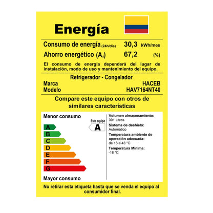 NEVERA HACEB 404 LTS NO FROST NEGRA INVERTER NEVALC404-DAMI-NE-IN