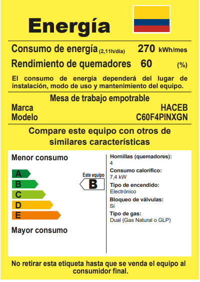 Estufa de Empotrar Sésamo Haceb de 4 puestos de 60 cm a Gas Natural - CS60-51-INOX-HF