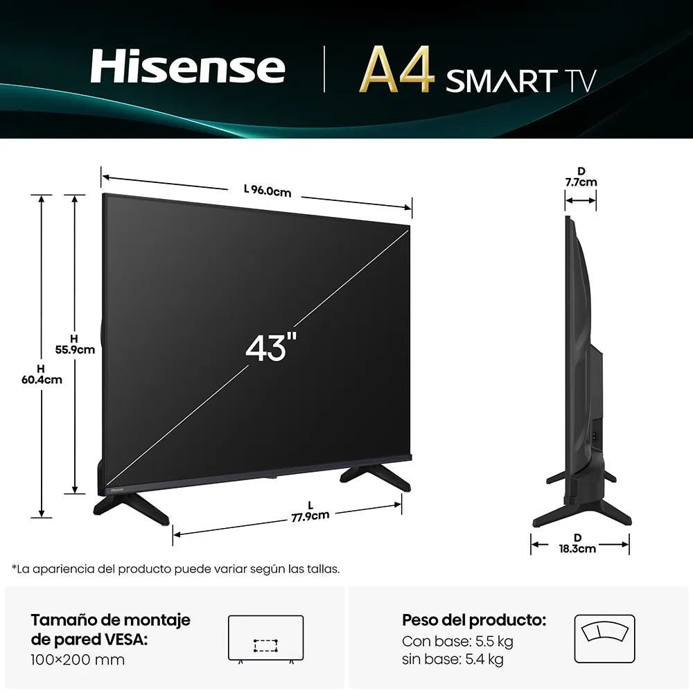 Televisor HISENSE 43 pulgadas LED FHD Smart TV - 43A4NV
