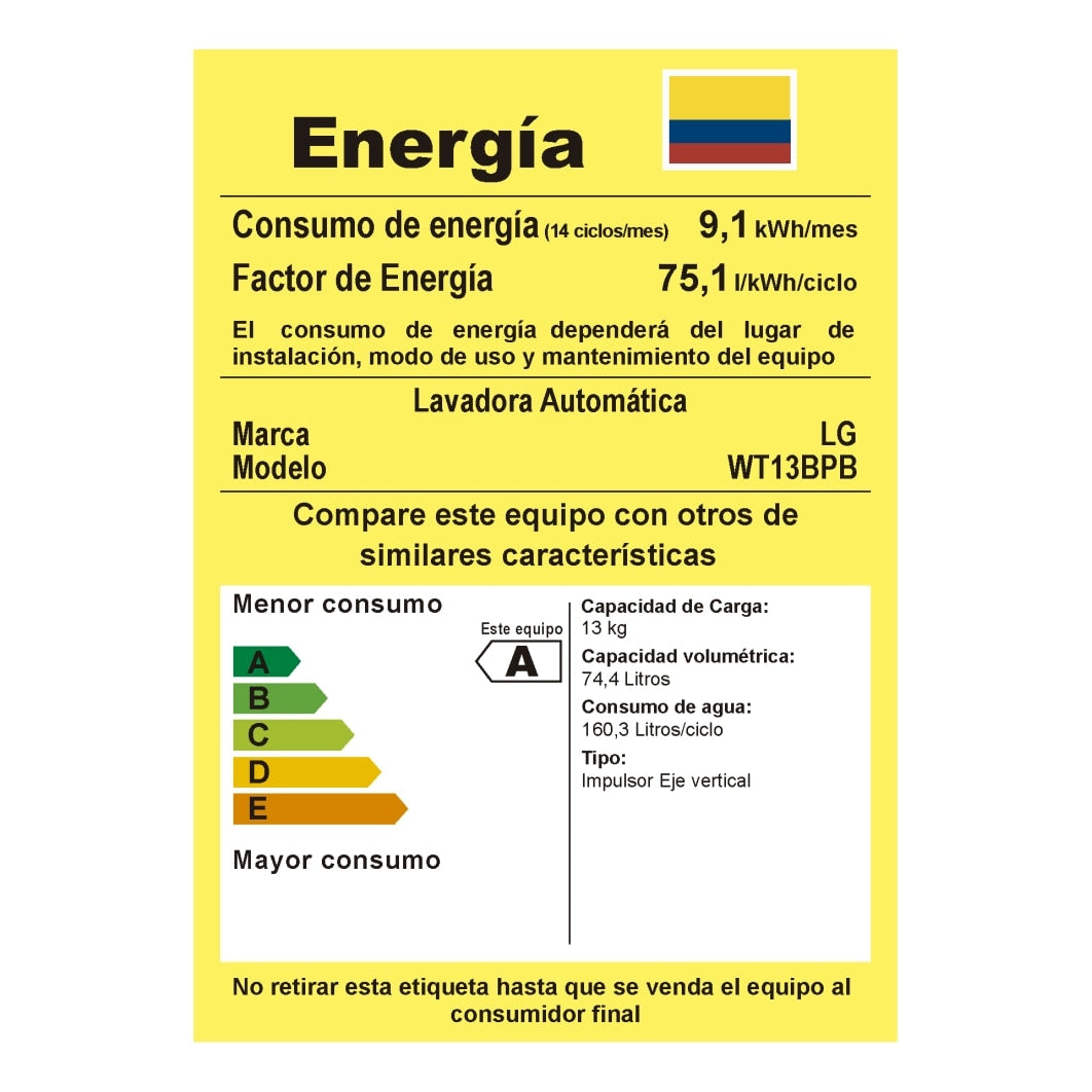 LAVADORA LG CARGA SUPERIOR 13 KG WT13BPB.DBMECOL