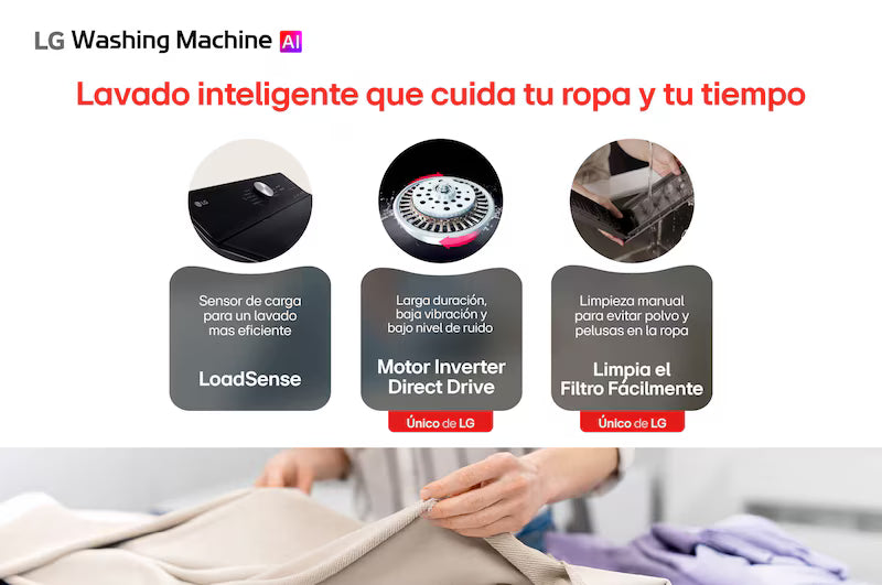 Lavadora LG Carga Superior 20Kg AIDD EasyUnload Negro Brillante - WT20NBTX6T