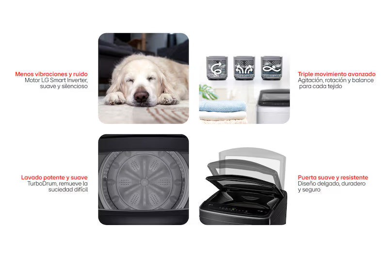 Lavadora Carga Superior LG 19Kg Negro TurboDrum Silencioso - WT19OVTB