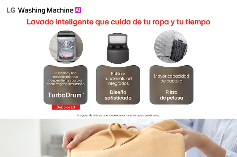 Lavadora Carga Superior LG 19Kg Negro TurboDrum Silencioso - WT19OVTB