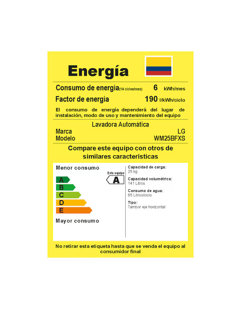 Lavadora LG 25 Kg Carga Frontal Negro - WM25BFXS.ABLECOL