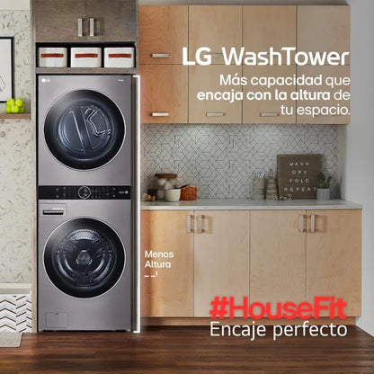 TORRE DE LAVADO Y SECADO LG WASH TOWER 25 KILOS LAVADORA Y 22 KILOS SECADORA WK25VS6 GRIS - TECNOLOGÍA DE INTELIGENCIA ARTIFICIAL, AHORRO DE ENERGÍA Y RENDIMIENTO SUPERIOR